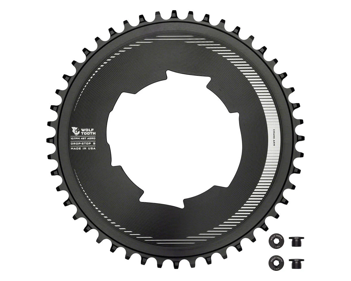 Wolf Tooth Components Aero Chainring (Black) (Drop-Stop B) (Single) (48T) (For SRAM 107 BCD Cranksets)